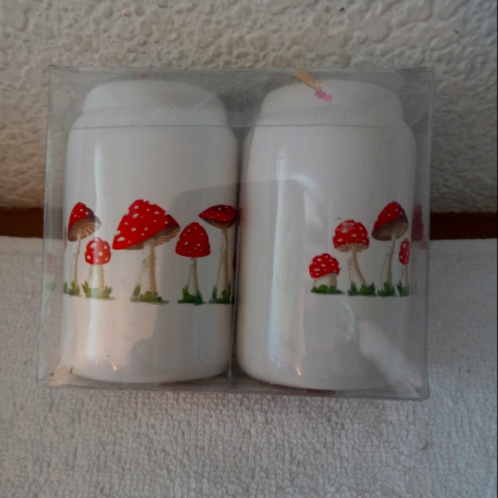 Salt and pepper shakers with mushrooms